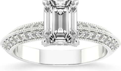 emerald cut diamond engagement ring with side stones